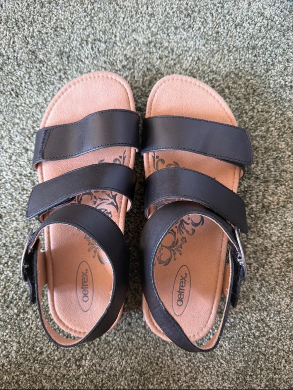 Aetrex Black Triple-Strap Women's Sandals